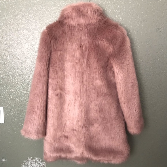 Express Mauve Taupe Tan Faux Fur Coat XS majorelle